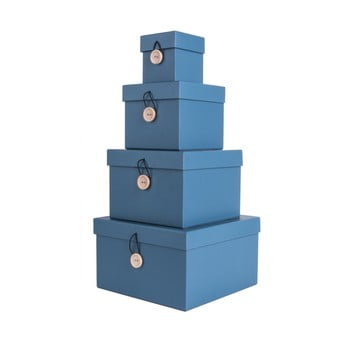 Set 4 cutii de depozitare pt living uniform, albastru