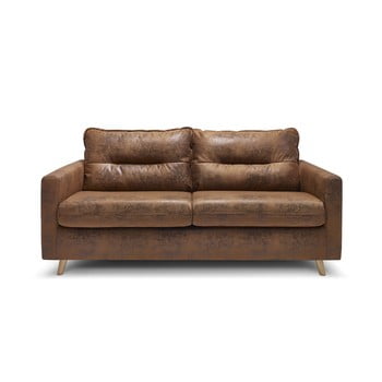 Canapea extensibilă cu 3 locuri bobochic paris sinki vintage, maro caramel
