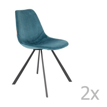 Set 2 scaune cu tapițerie catifelată dutchbone franky, albastru petrol
