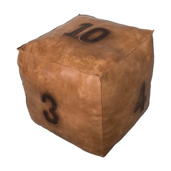 Puf din piele antic line numeros, 49 x 49 cm