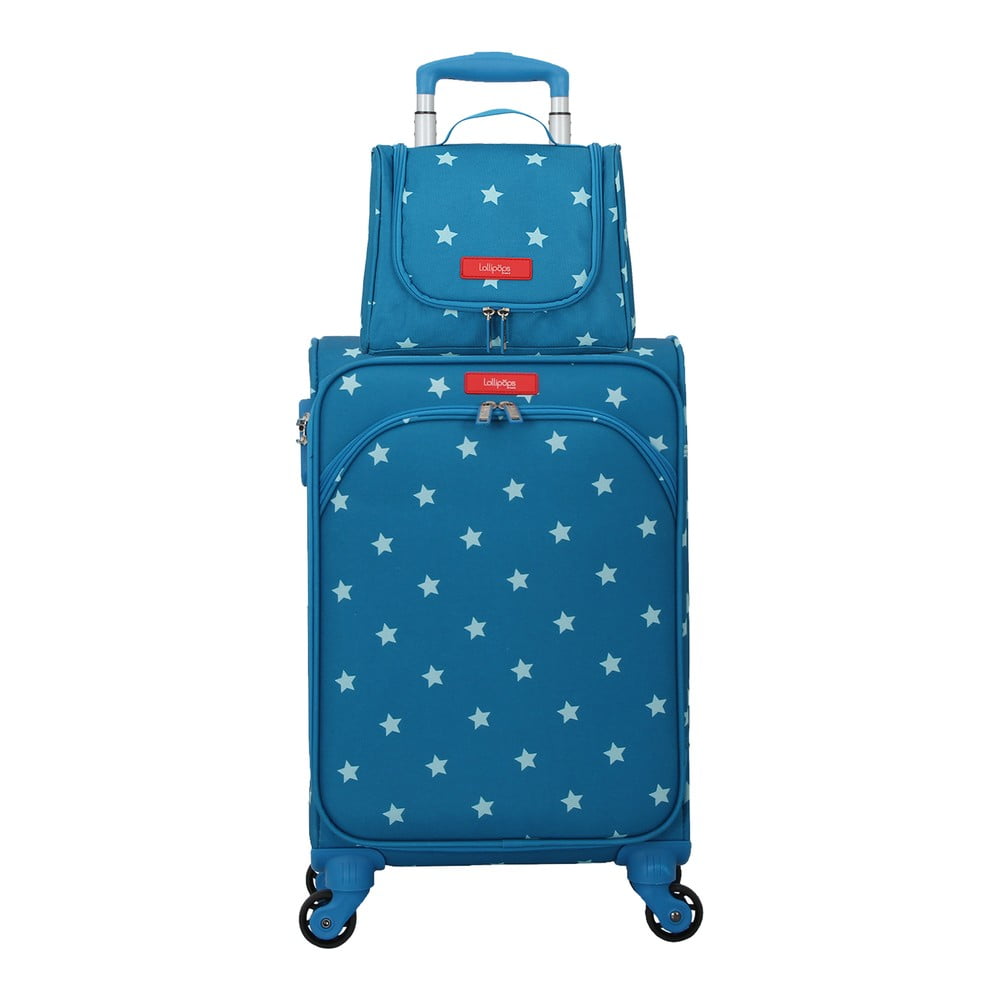 Set modrého zavazadla na 4 kolečkách a kosmetického kufříku Lollipops Starry