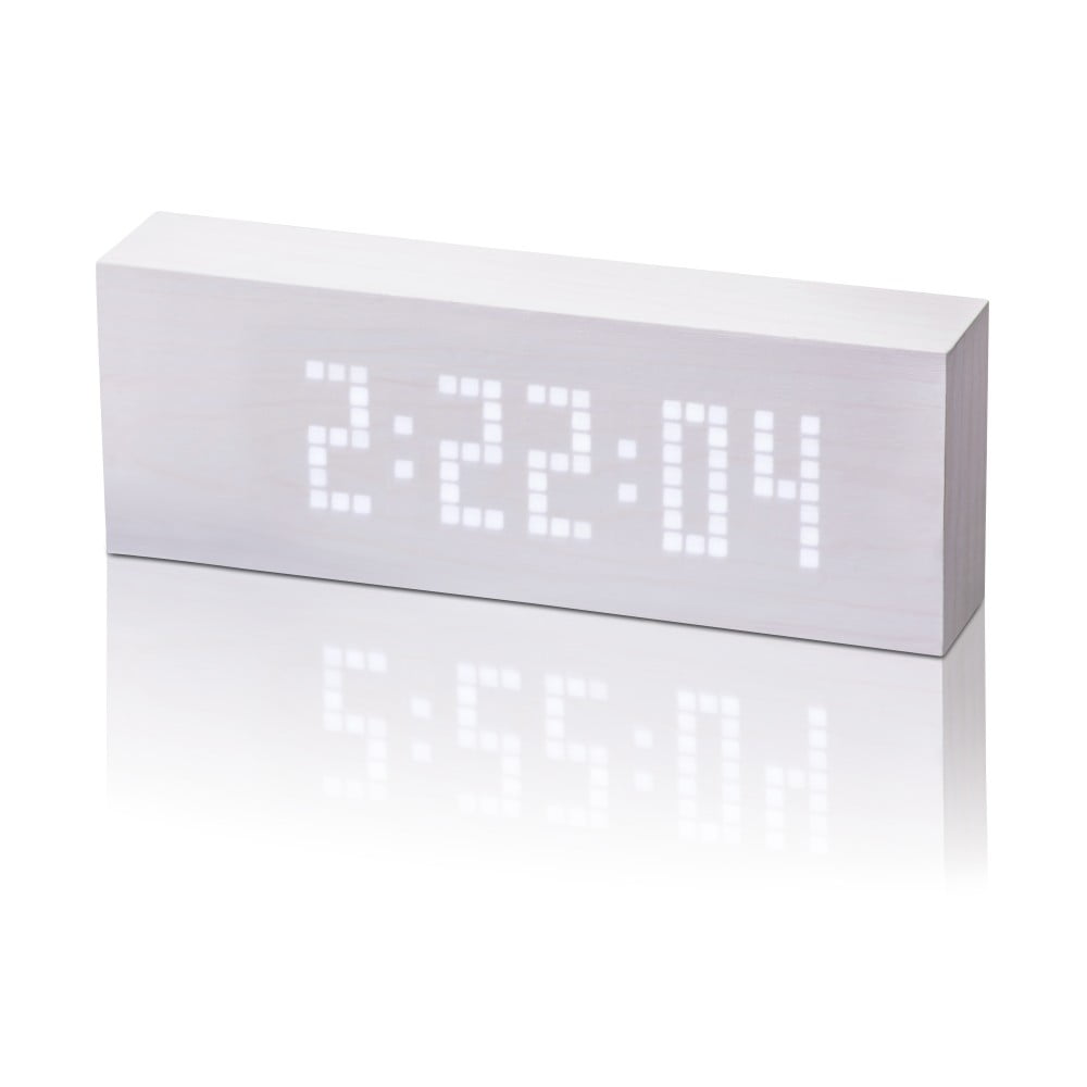Bílý budík s bílým LED displejem Gingko Message Click Clock