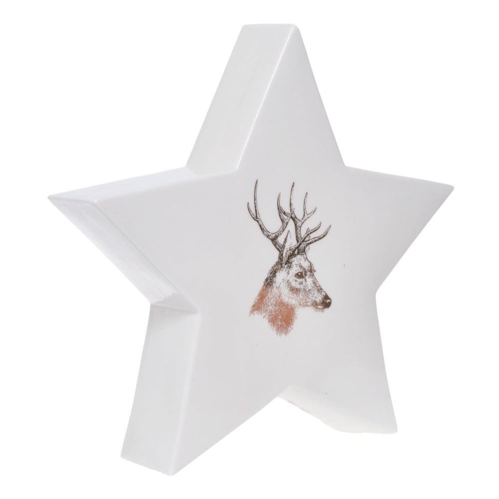 Bílá keramická dekorativní hvězda Ewax Deer, výška 15,5 cm