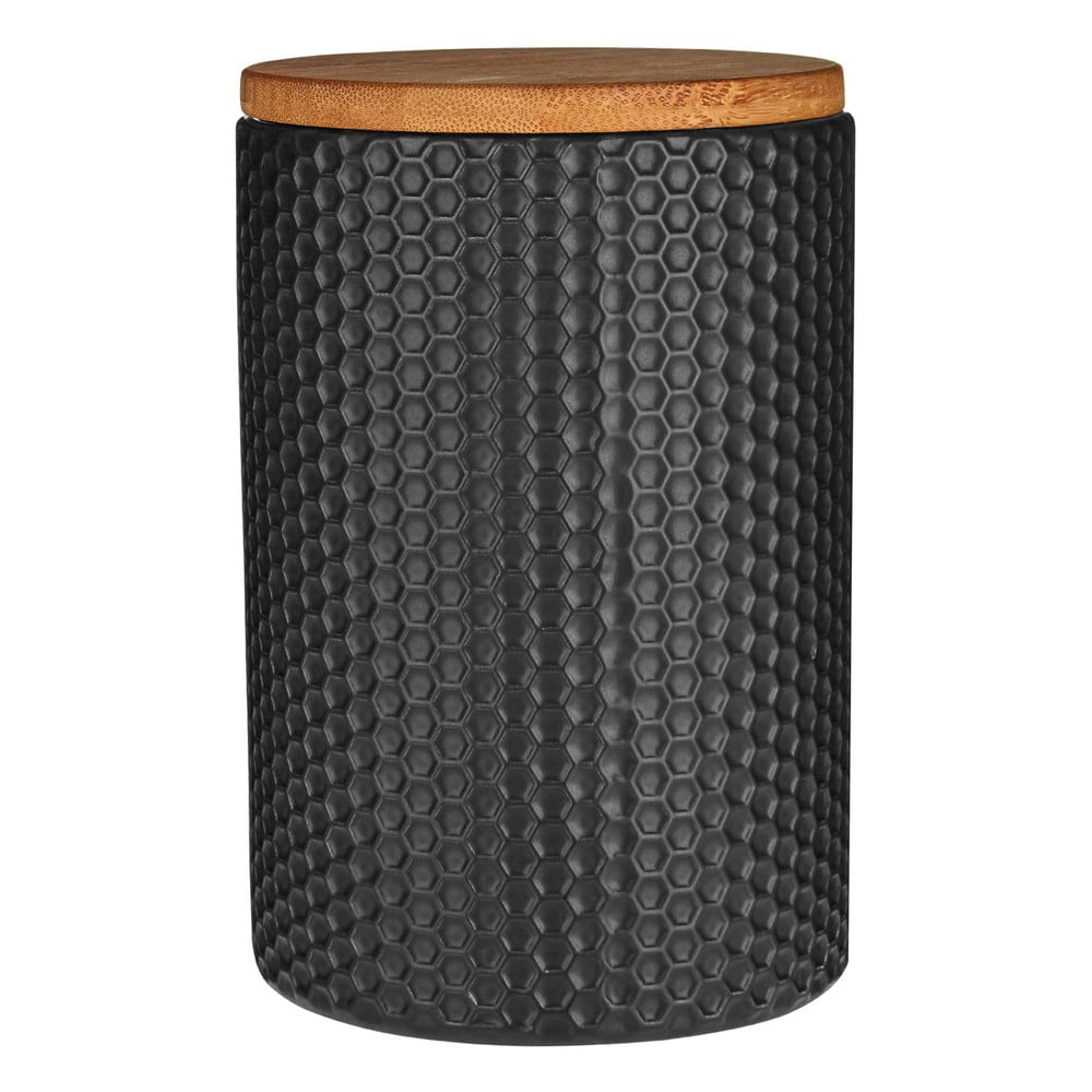 Černá dóza s bambusovým víkem Premier Housewares Black Hex, ⌀ 10 x 15 cm