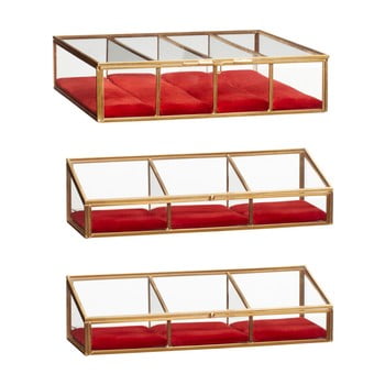 Set 3 cutii depozitare din sticlă cu alamă hübsch rojo