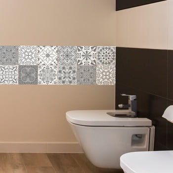 Set 12 autocolante de perete Ambiance Tiles Grey and White Torino, 20 x 20 cm