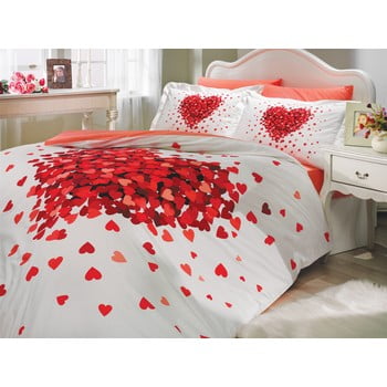 Lenjerie de pat și cearșaf din bumbac poplin juana red, 200 x 220 cm