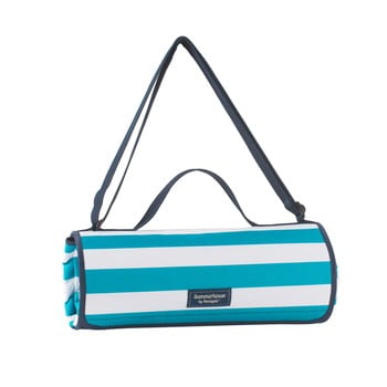 Pătură de picnic în dungi navigate aqua, 140 x 135 cm