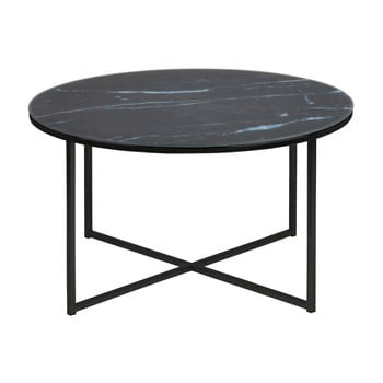 Masă de cafea cu blat cu aspect de marmură actona alisma, ⌀ 80 cm, negru