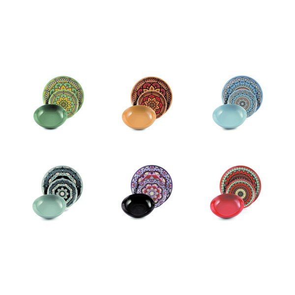 18dílná sada barevného nádobí z porcelánu a kameniny Villa d'Este Mykonos Saona