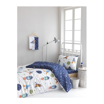 Lenjerie de pat cu cearșaf din bumbac ranforce, pentru pat dublu mijolnir spacex dark blue, 160 x 220 cm
