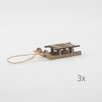 Set 3 decorațiuni suspendate din lemn în formă de sanie dakls, lungime 9 cm
