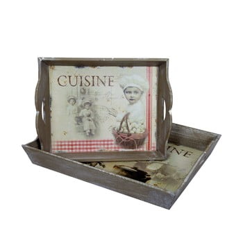 Set 2 tăvi din lemn antic line cuisine