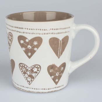 Cană ceramică decorată manual dakls heart ii, 473 ml, alb bej