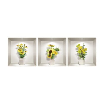 Set 3 autocolante 3D pentru perete Ambiance Yellow Flowers imagine