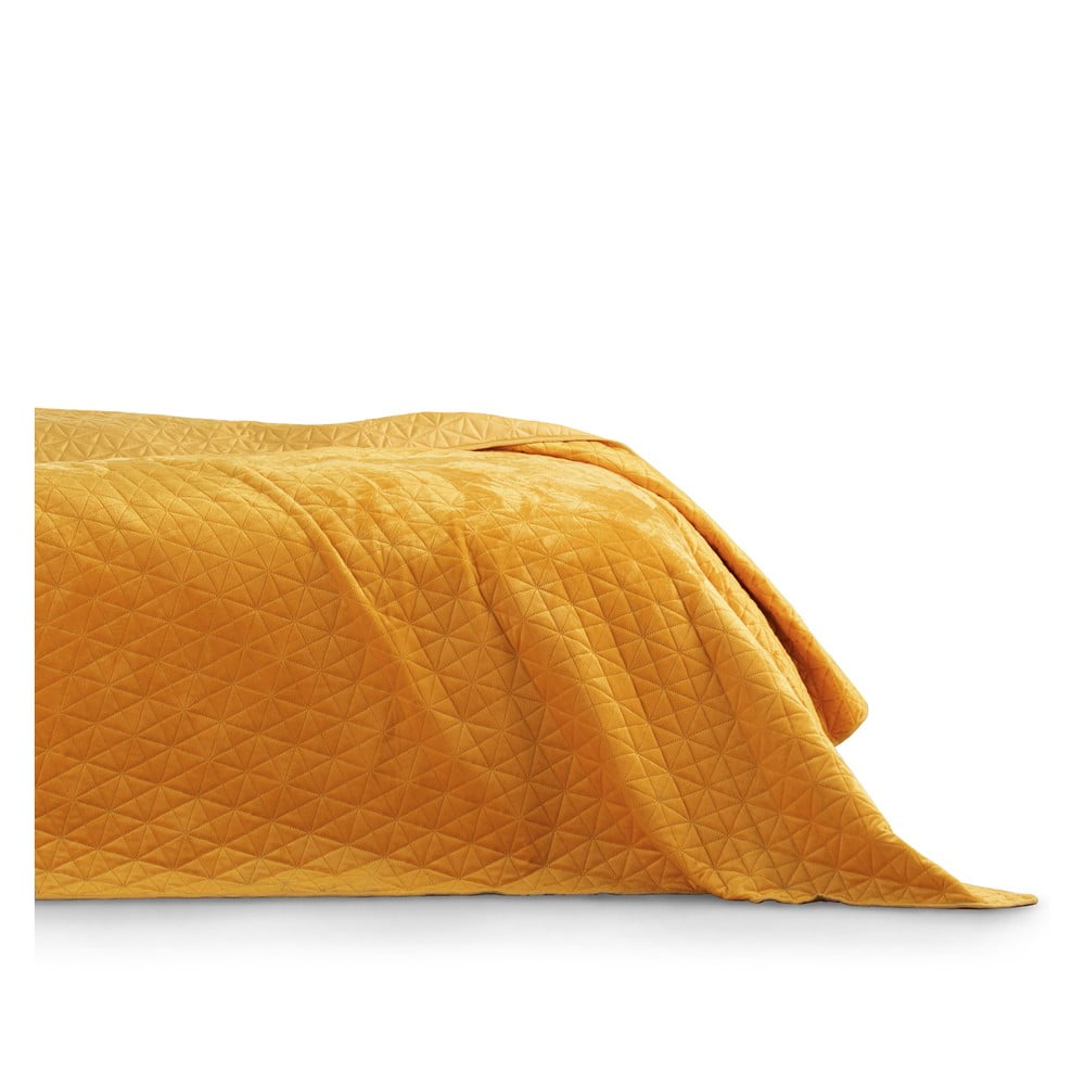 Žlutý přehoz přes postel AmeliaHome Laila Honey, 220 x 240 cm
