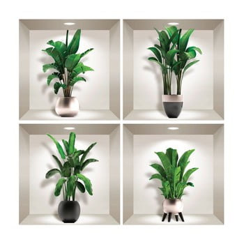 Set 4 autocolante 3D pentru perete Ambiance Exotic Palm Leaves imagine