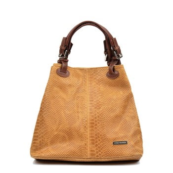 Geantă din piele luisa vannini python cognac, maro coniac deschis