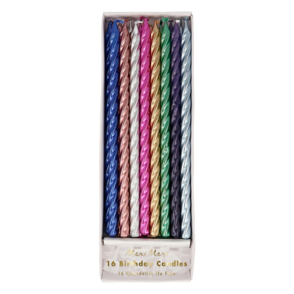 Dortové svíčky v sadě 16 ks Multi Metallic Twisted – Meri Meri