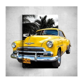 Tablou de perete 3d mosticx yellow retro car, 40 x 60 cm