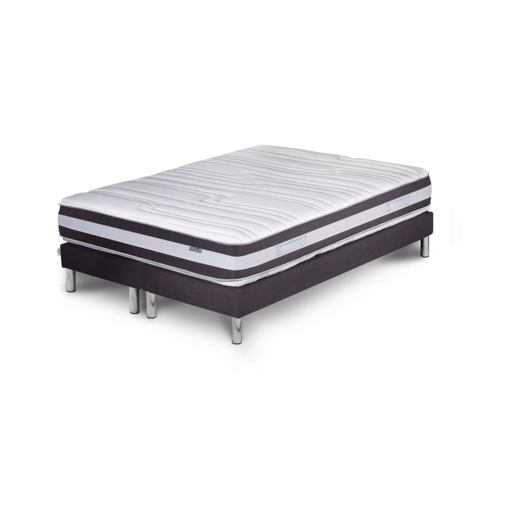 Tmavě šedá postel s matrací a dvojitým boxspringem Stella Cadente Maison Mars Mars, 140 x 200 cm