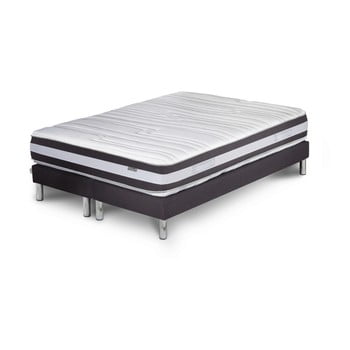 Pat cu saltea și 2 boxspring stella cadente maison mars mars, 140 x 200 cm, gri închis