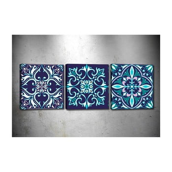 Set 3 tablouri tablo center mandala blue