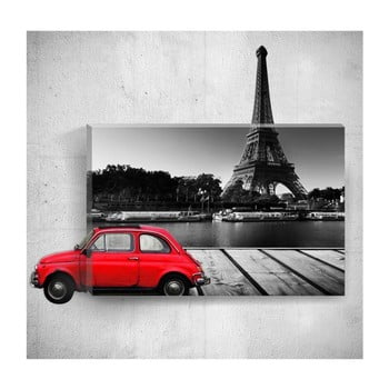 Tablou de perete 3d mosticx red car with eiffel tower, 40 x 60 cm