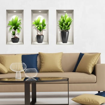 Set 3 autocolante 3d pentru perete ambiance exotic plants