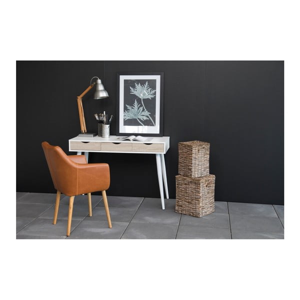 Bílý pracovní stůl se 3 zásuvkami v dekoru dřeva Actona Neptun