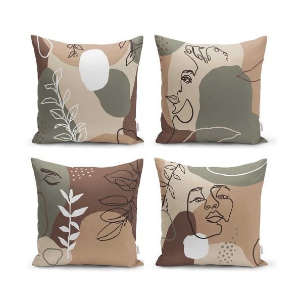 Sada 4 povlaků na polštáře Minimalist Cushion Covers Drawing Face, 43 x 43 cm