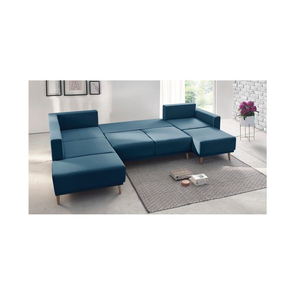 Námořnicky modrá rohová rozkládací pohovka s lenoškou Bobochic Paris Panoramique XXL Mola, pravý roh