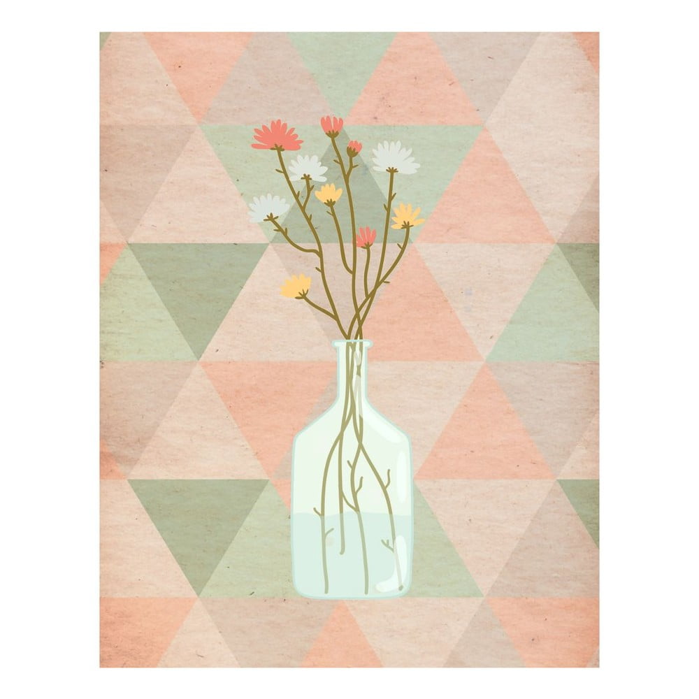 Plakát v dřevěném rámu Flowers in vase, 38x28 cm