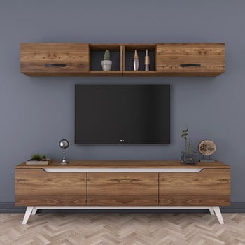 Set comodă tv și raft de perete cu 2 uși wren natural, natural