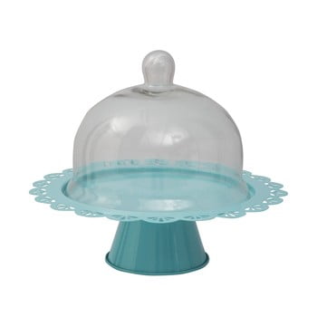 Platou cu picior și capac sticlă mauro ferretti, albastru, ø 28 cm
