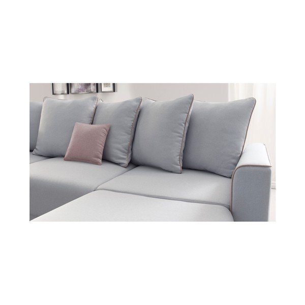 Pastelově modrá rohová rozkládací pohovka s lenoškou Bobochic Paris Panoramique XXL Mola, pravý roh