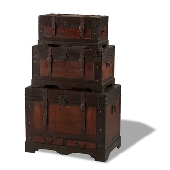 Set 3 cutii din lemn decorative knuds trunks medieval