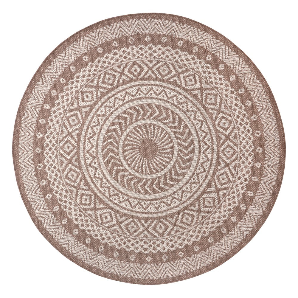 Hnědo-béžový venkovní koberec Ragami Round, ø 160 cm