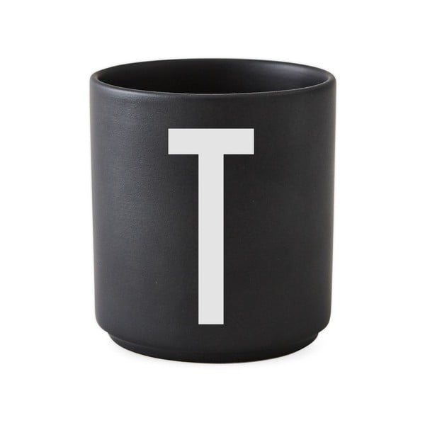 Černý porcelánový hrnek Design Letters Alphabet T, 250 ml
