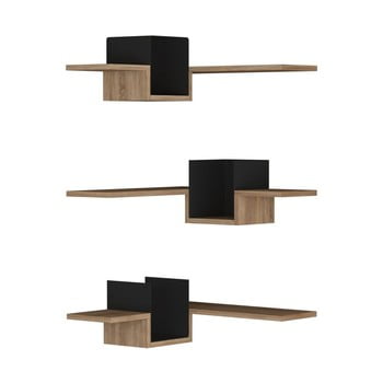 Set 3 etajere perete Ales Corner Black, negru