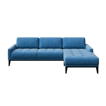Colțar pe partea stângă cu picioare din lemn mesonica musso tufted, albastru