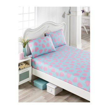 Set cearșaf și 2 fețe de pernă mulena punteja, 160 x 200 cm, roz - albastru