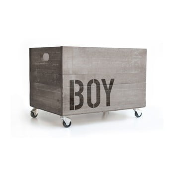 Cutie din lemn cu roți really nice things boy, gri