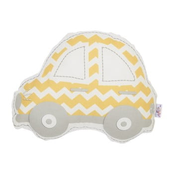 Pernă din amestec de bumbac pentru copii apolena pillow toy car, 32 x 25 cm, galben - gri