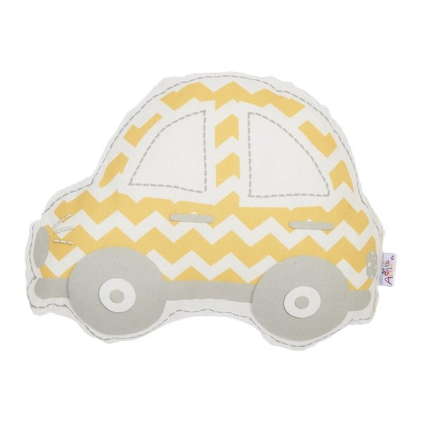 Žluto-šedý dětský polštářek s příměsí bavlny Apolena Pillow Toy Car, 32 x 25 cm