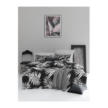 Lenjerie de pat cu cearșaf din bumbac ranforce, pentru pat dublu mijolnir palmiye black, 200 x 220 cm