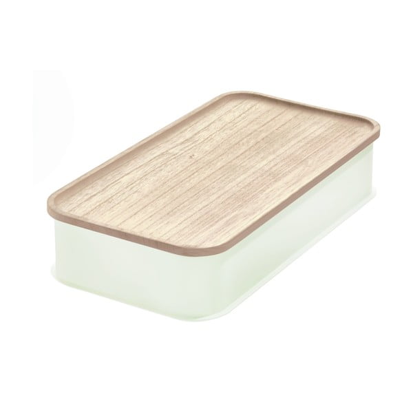 Bílý úložný box s víkem ze dřeva paulownia iDesign Eco, 21,3 x 43 cm