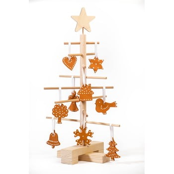 Set brad din lemn pentru crăciun și 14 ornamente nature home xmas set