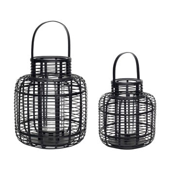 Set 2 felinar din bambus hübsch bamboo, negru