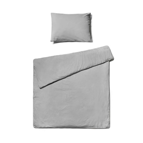 Světle šedé povlečení na jednolůžko ze stonewashed bavlny Le Bonom, 140 x 200 cm